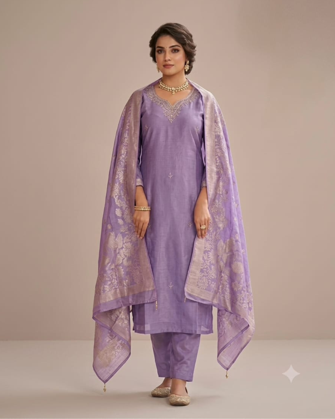 Purple Shimmer viscose Kurthi with Banarasi dupatta
