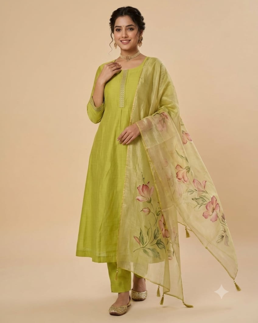 Mul Chanderi Ghera Kurti Set