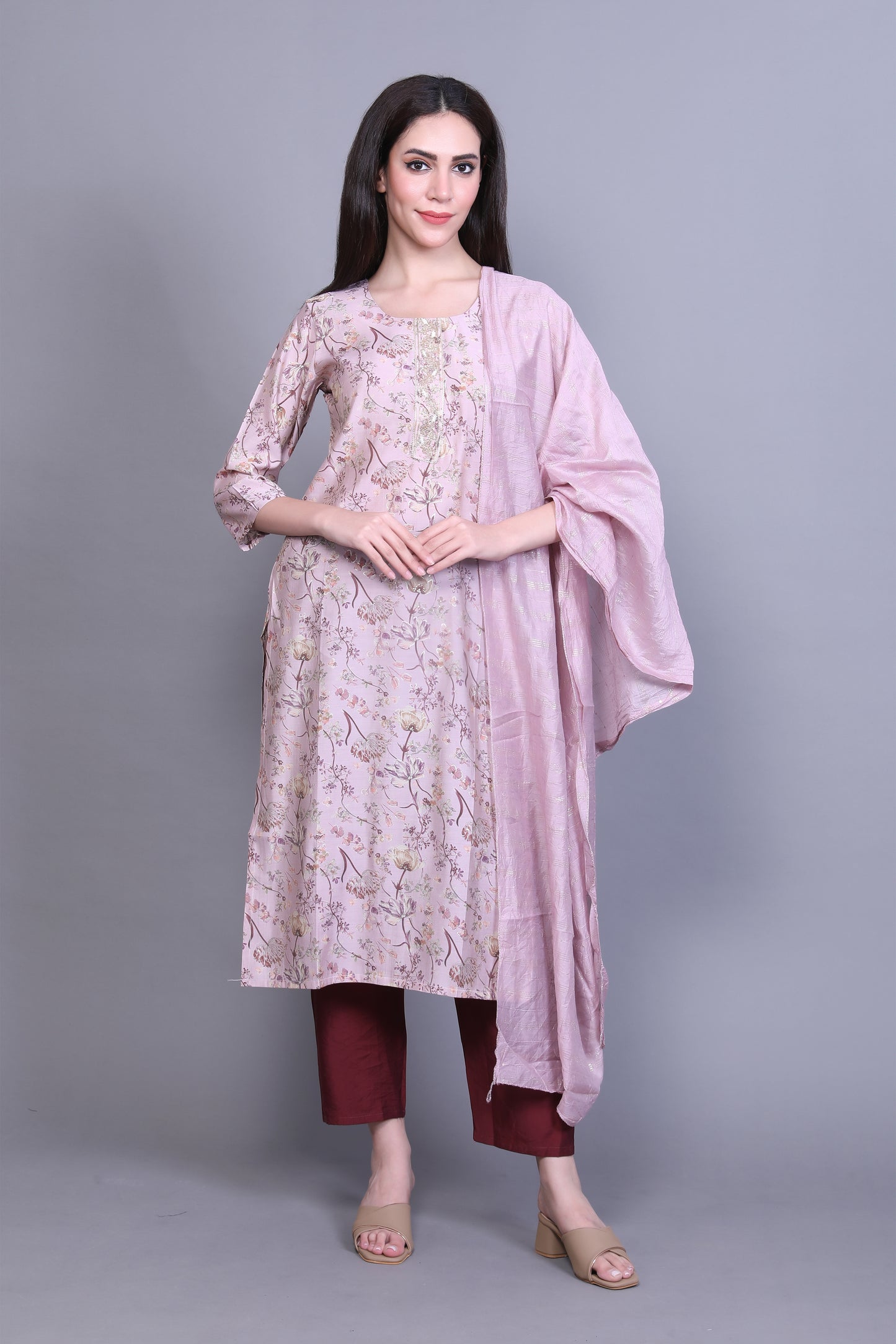 Peach Pink Kurta Set with Dupatta