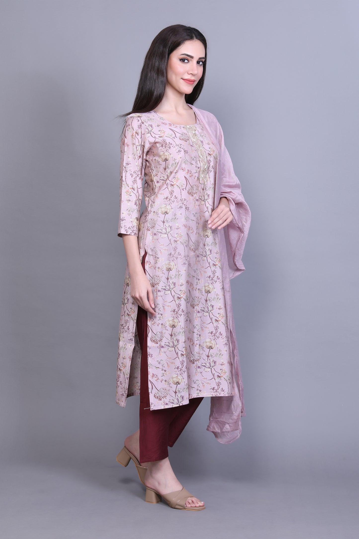 Peach Pink Kurta Set with Dupatta