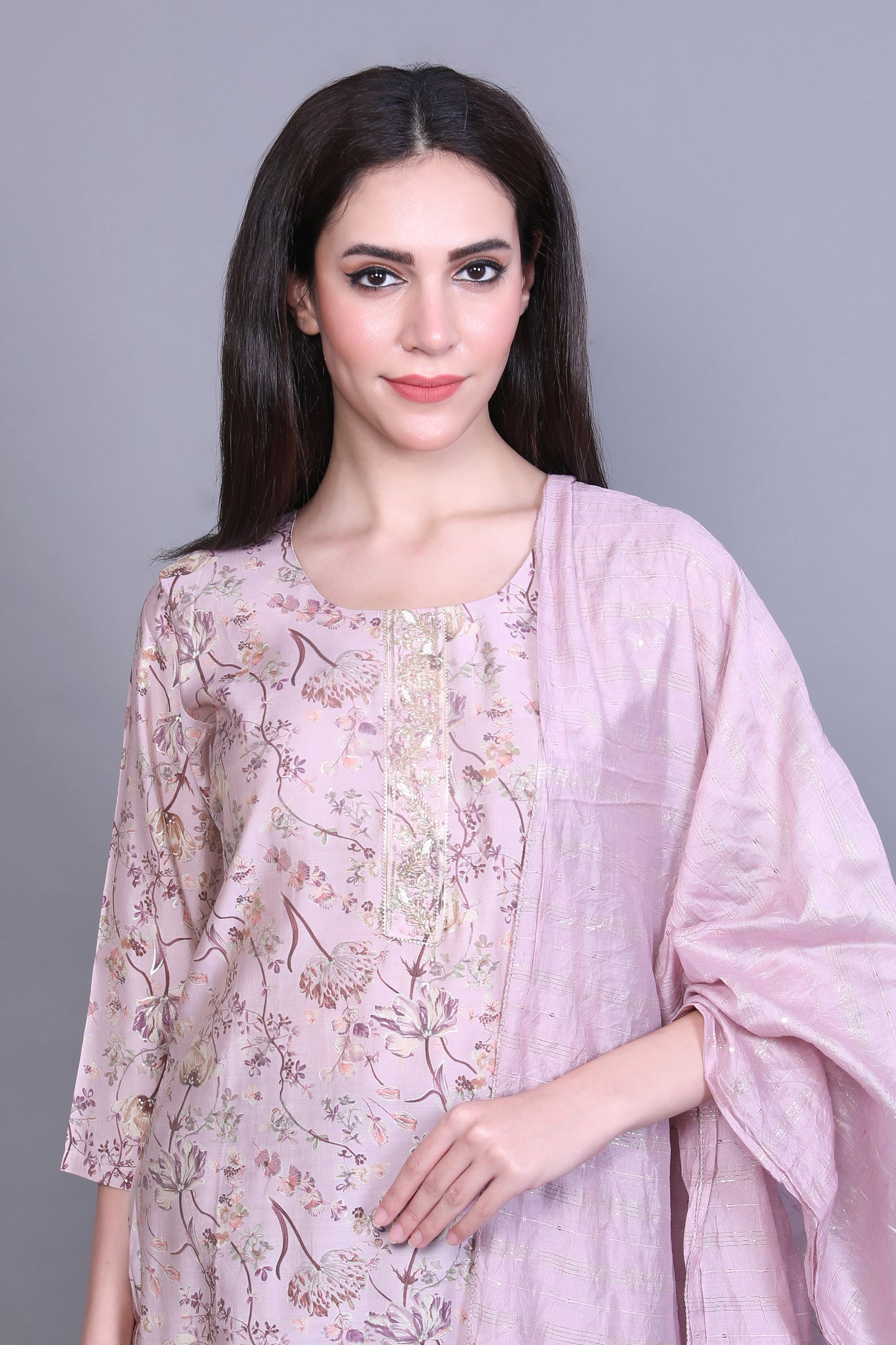 Peach Pink Kurta Set with Dupatta