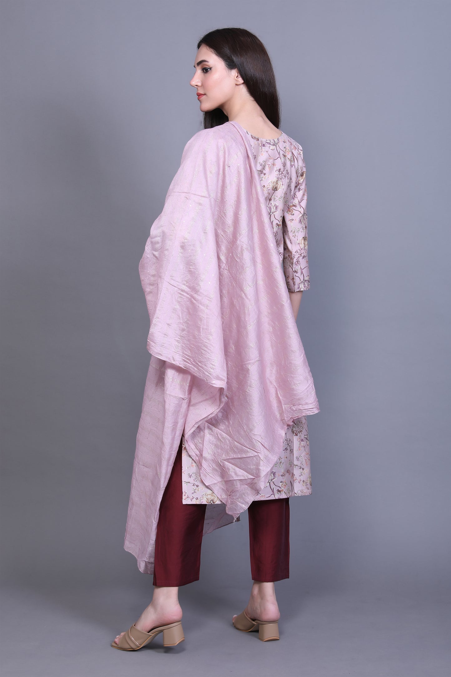 Peach Pink Kurta Set with Dupatta