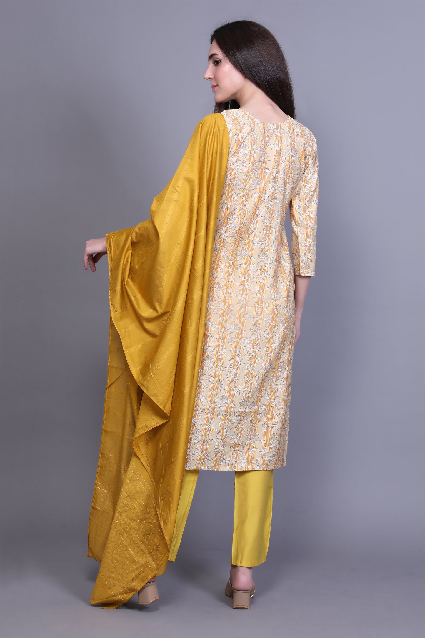 Mustard Yellow Printed Kurta Set