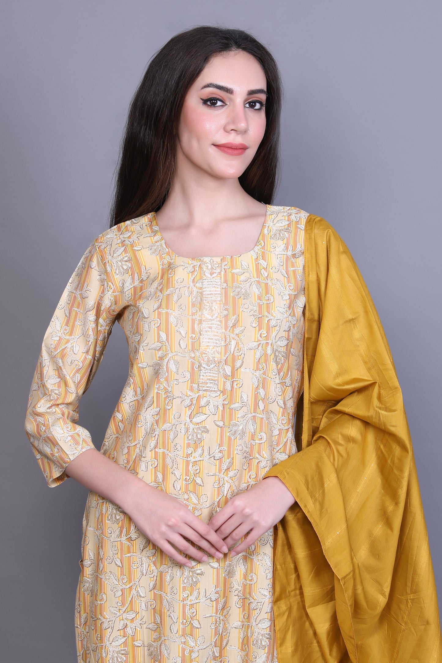Mustard Yellow Printed Kurta Set