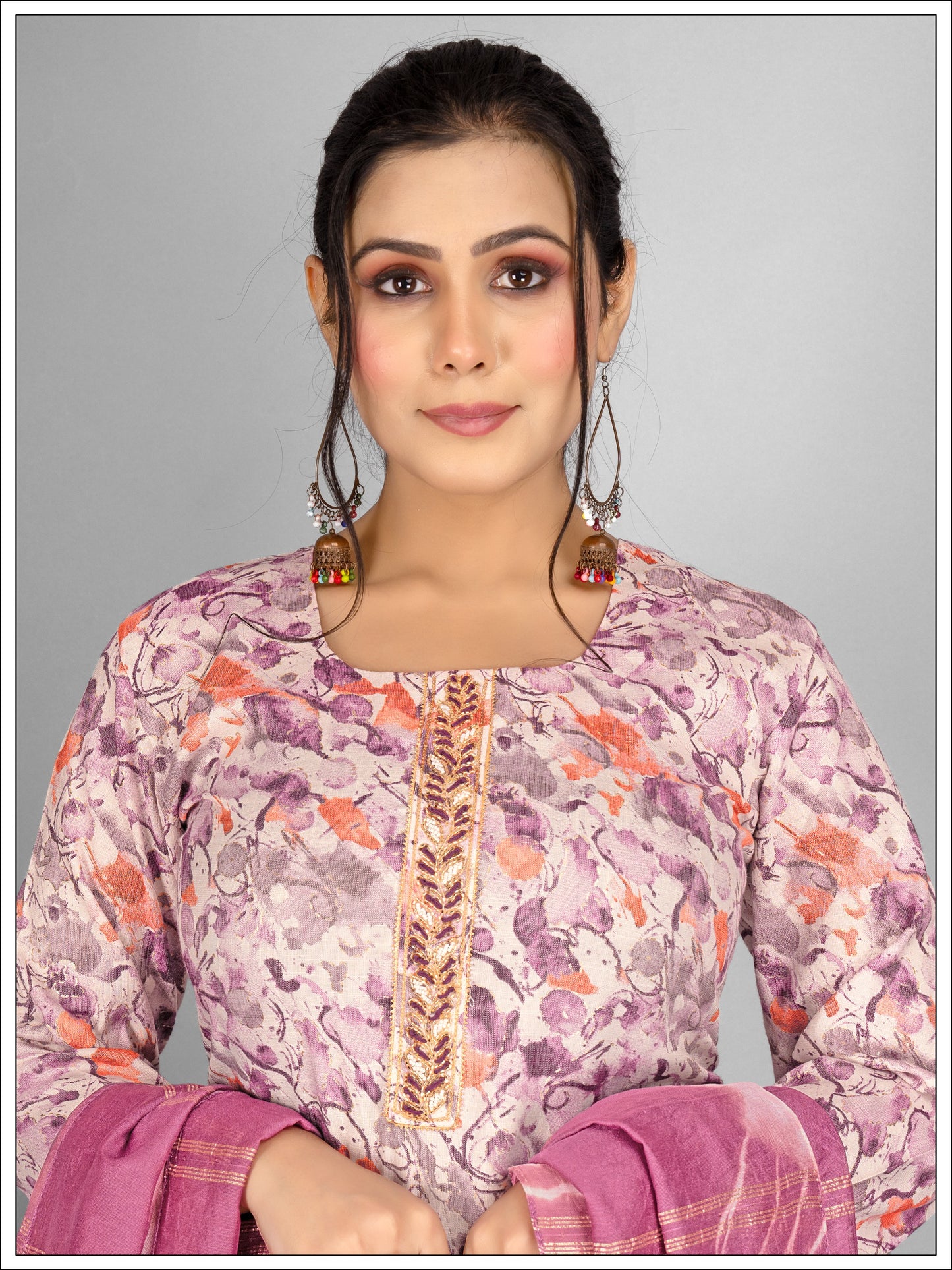 Printed Pink Kurti with Cigarette Pants and Dupatta