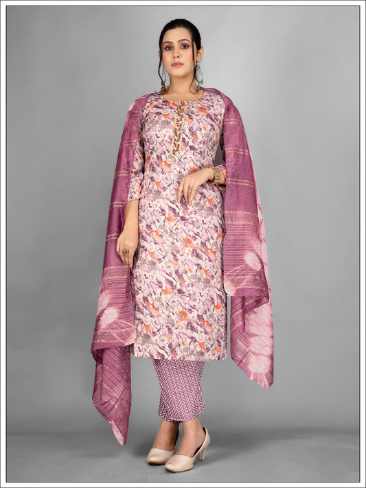 Printed Pink Kurti with Cigarette Pants and Dupatta