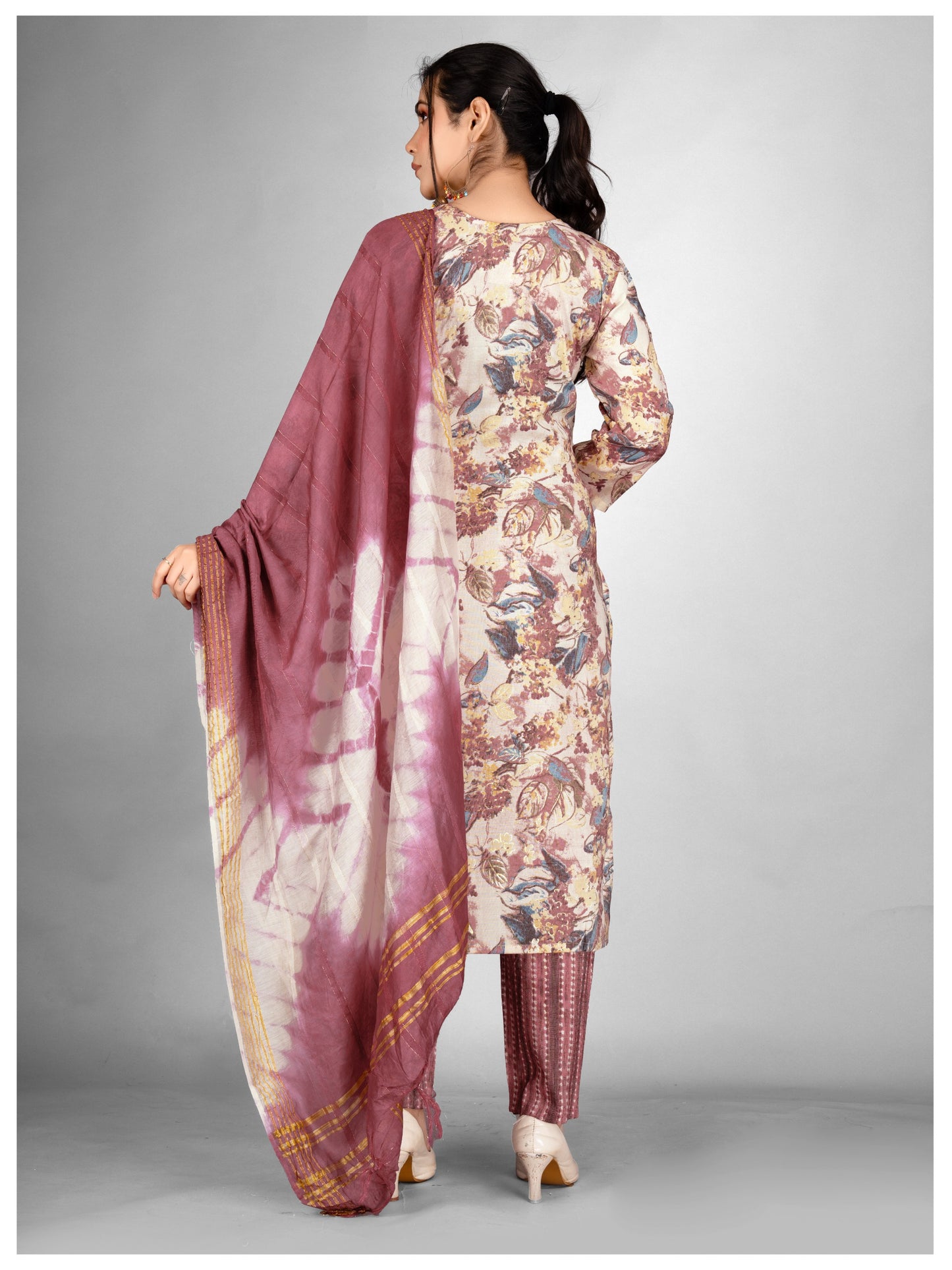 Designer Kurti Pant Dupatta Set Pink