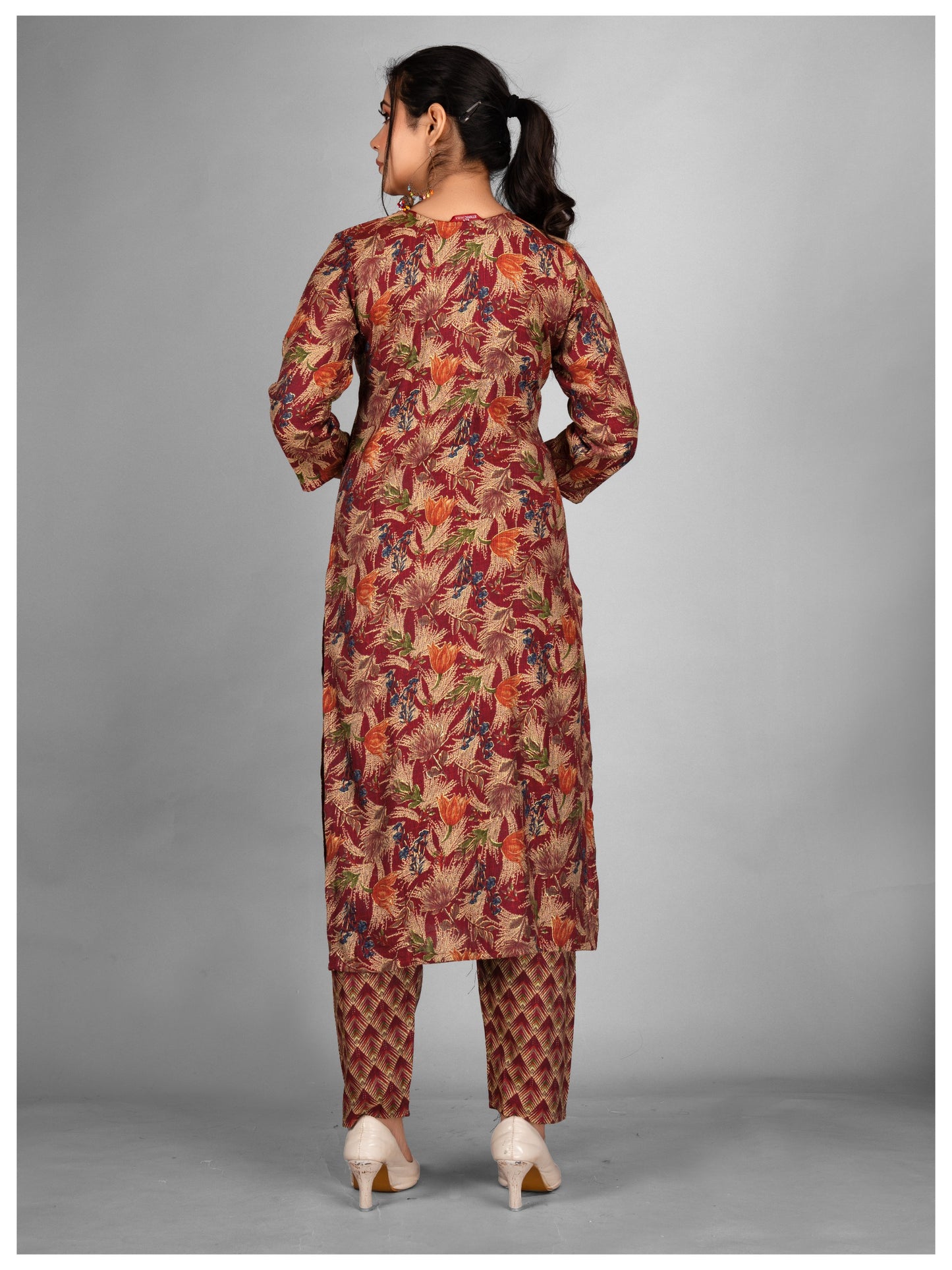 Festive Kurti Pant & Dupatta Red Set
