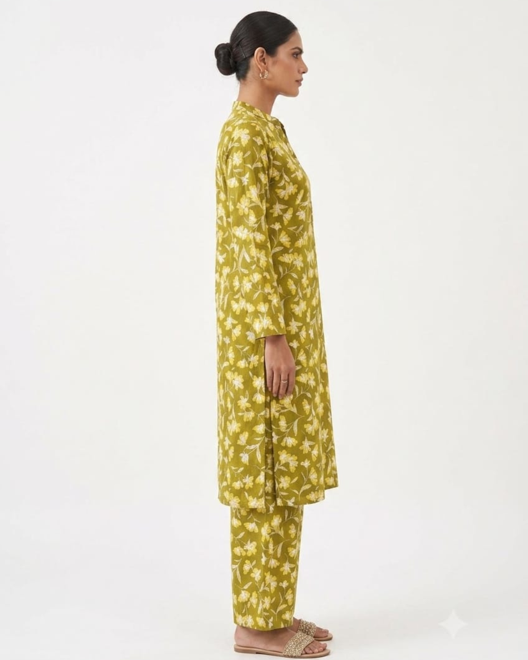 Teal Jasmine Premium Lafer Cotton Kurta & Palazzo Set