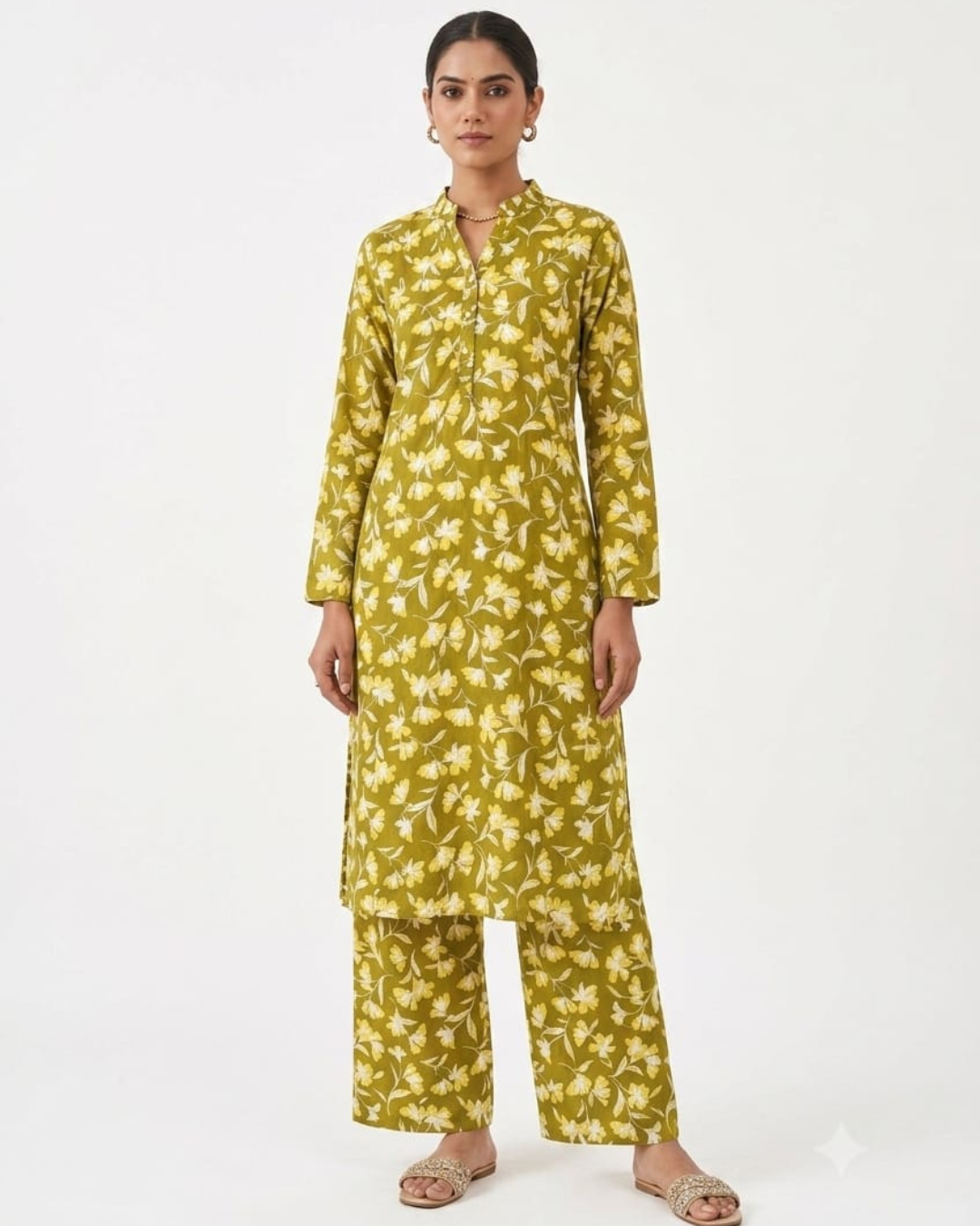 Teal Jasmine Premium Lafer Cotton Kurta & Palazzo Set