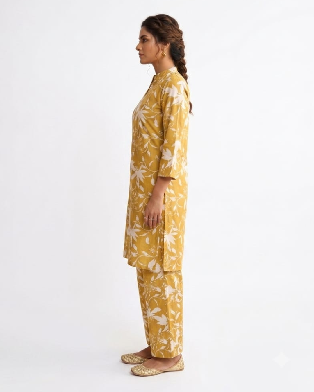 Women's Mauve Floral Print Cotton Kurta with Matching Wide-Leg Palazzos