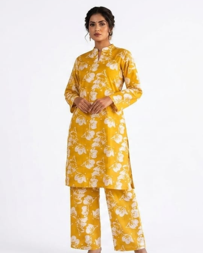 Floral Print Kurti with Matching Palazzos Set