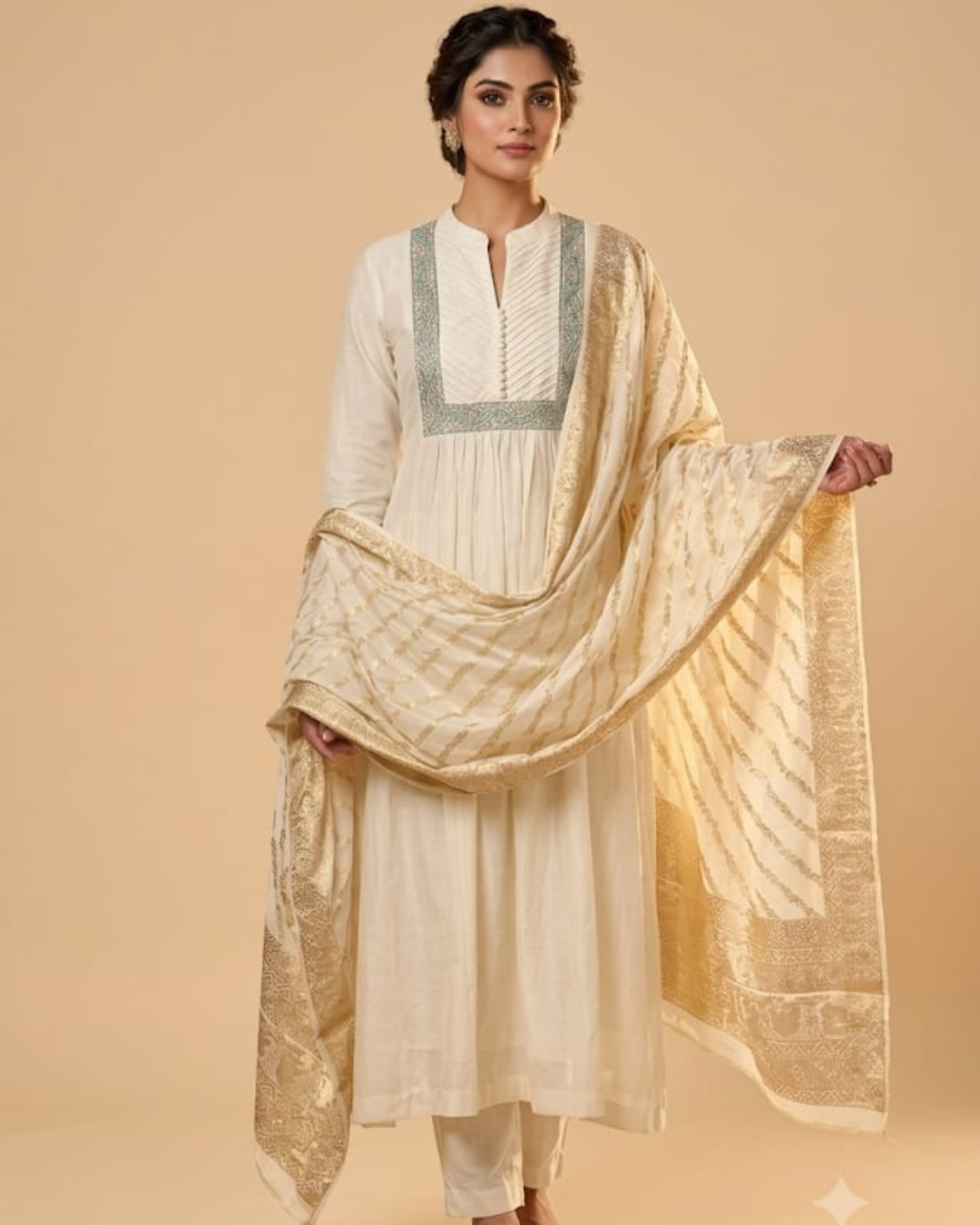 Mul Chanderi Ghera Kurti Set