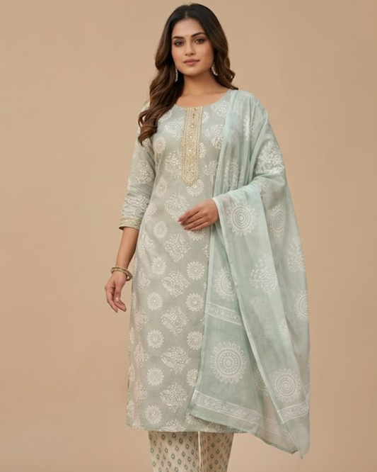 Slub Patti work Kurthi set