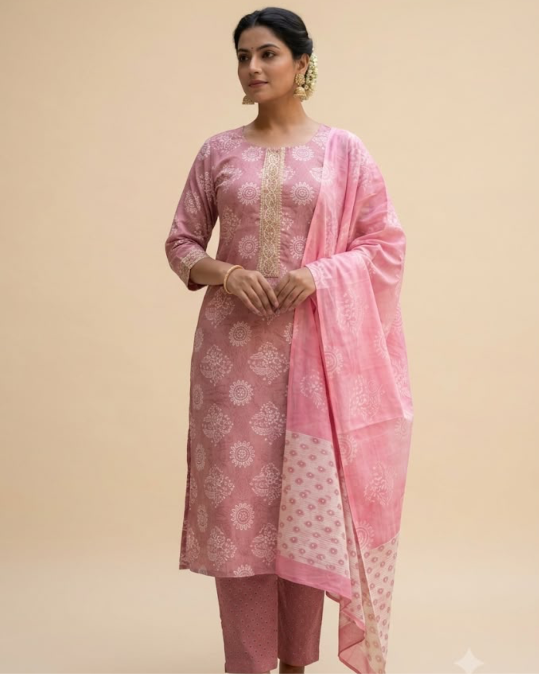 Slub Patti work Kurthi set