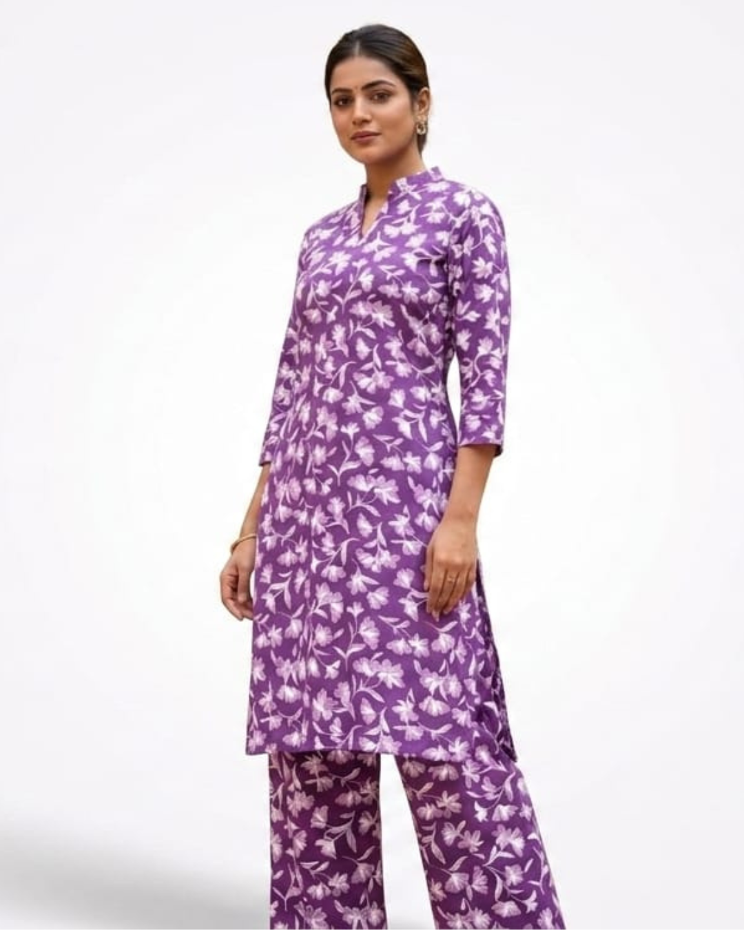 Teal Jasmine Premium Lafer Cotton Kurta & Palazzo Set