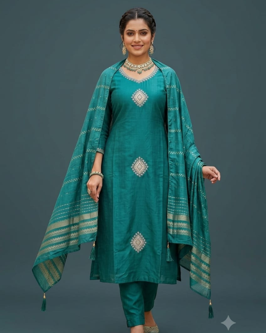 Mul Chanderi Ghera Kurti Set