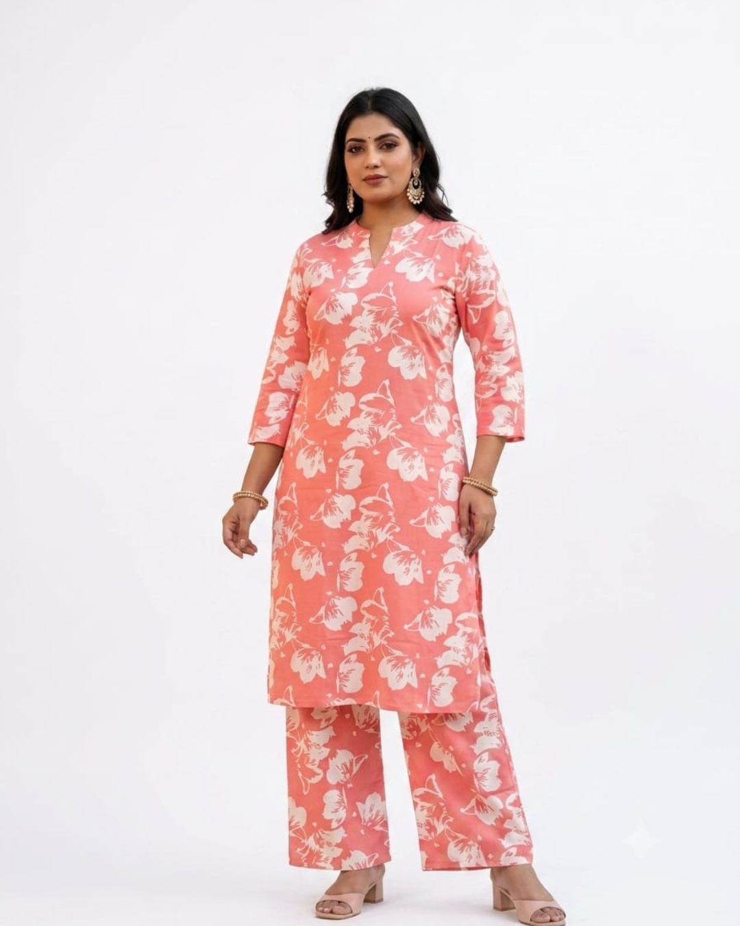 Floral Print Kurti with Matching Palazzos Set