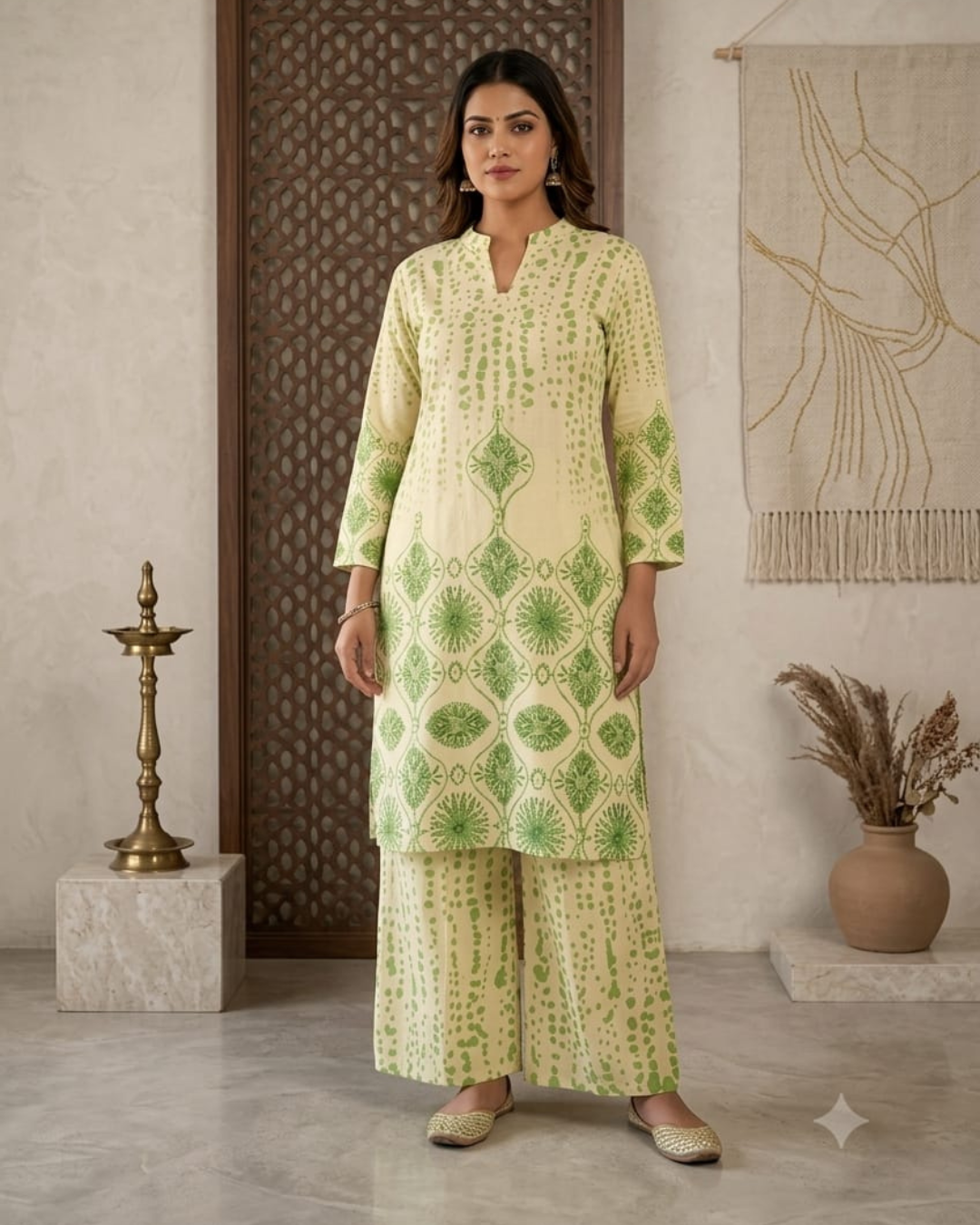 Khadhi cotton corset with printed cotton pant