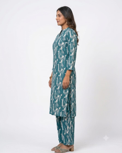 Eco-Chic Printed Kurta Palazzo Co-Ord Set for Women