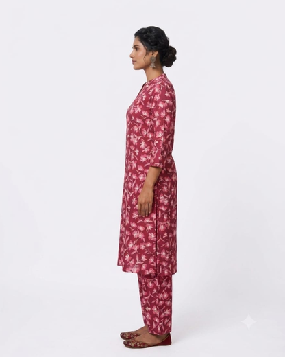 Teal Jasmine Premium Lafer Cotton Kurta & Palazzo Set