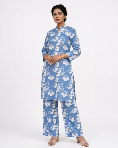 Floral Print Kurti with Matching Palazzos Set
