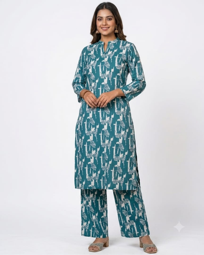 Eco-Chic Printed Kurta Palazzo Co-Ord Set for Women