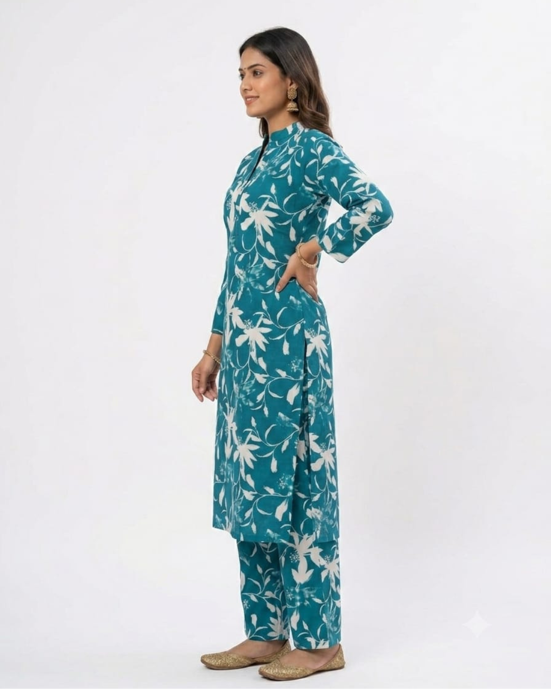 Women's Mauve Floral Print Cotton Kurta with Matching Wide-Leg Palazzos