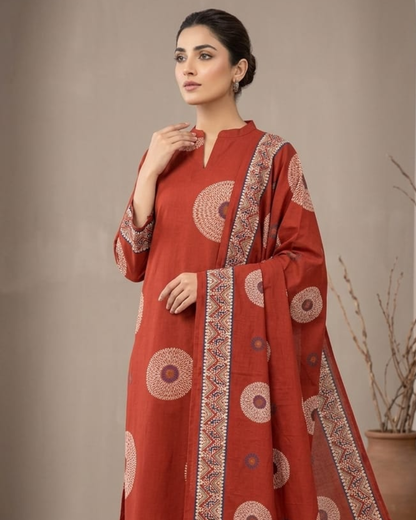 Elegant Printed Cotton Suit Set with Dupatta