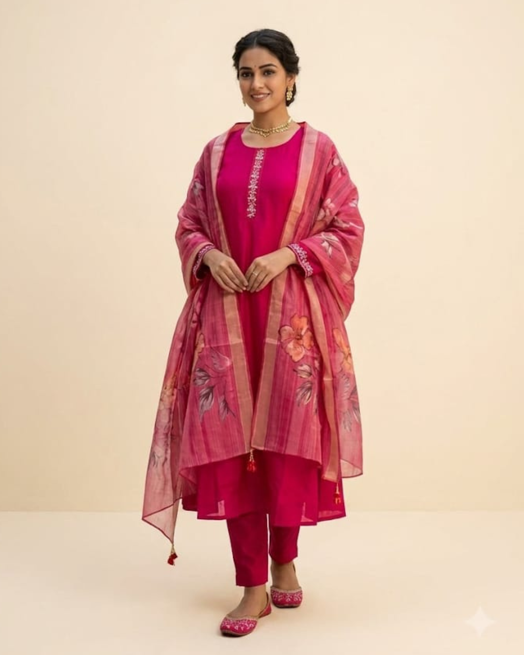Mul Chanderi Ghera Kurti Set