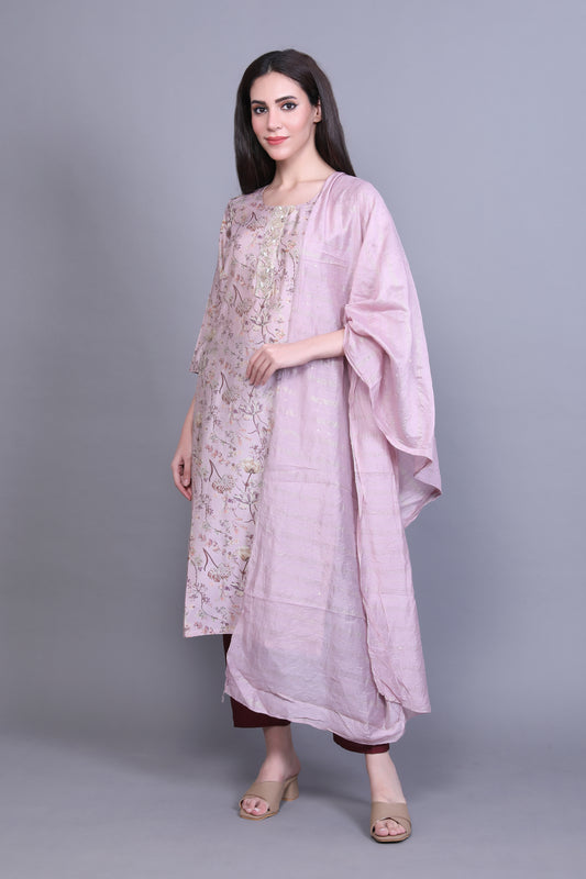 Peach Pink Kurta Set with Dupatta