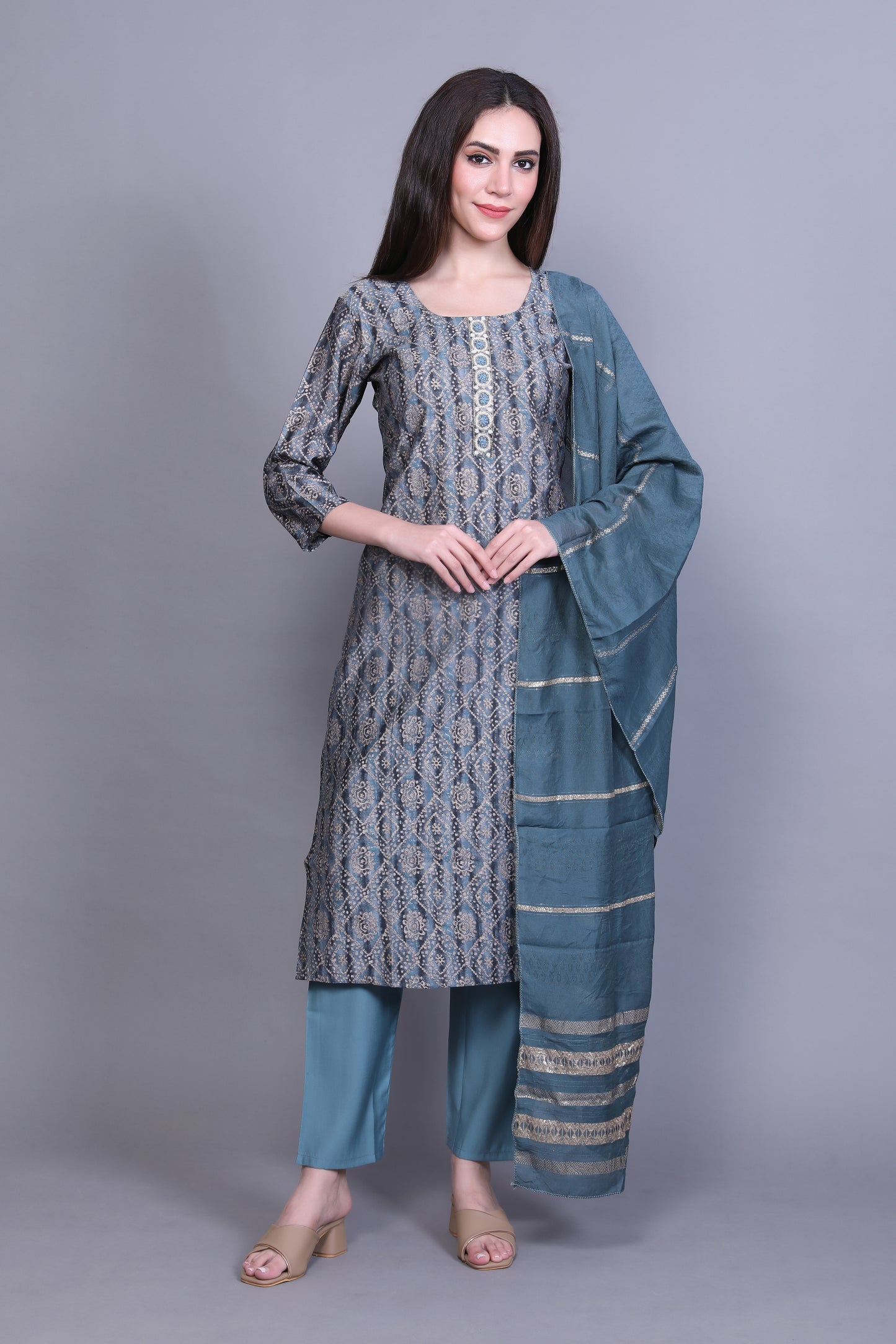 Navy Blue Straight Kurta Set