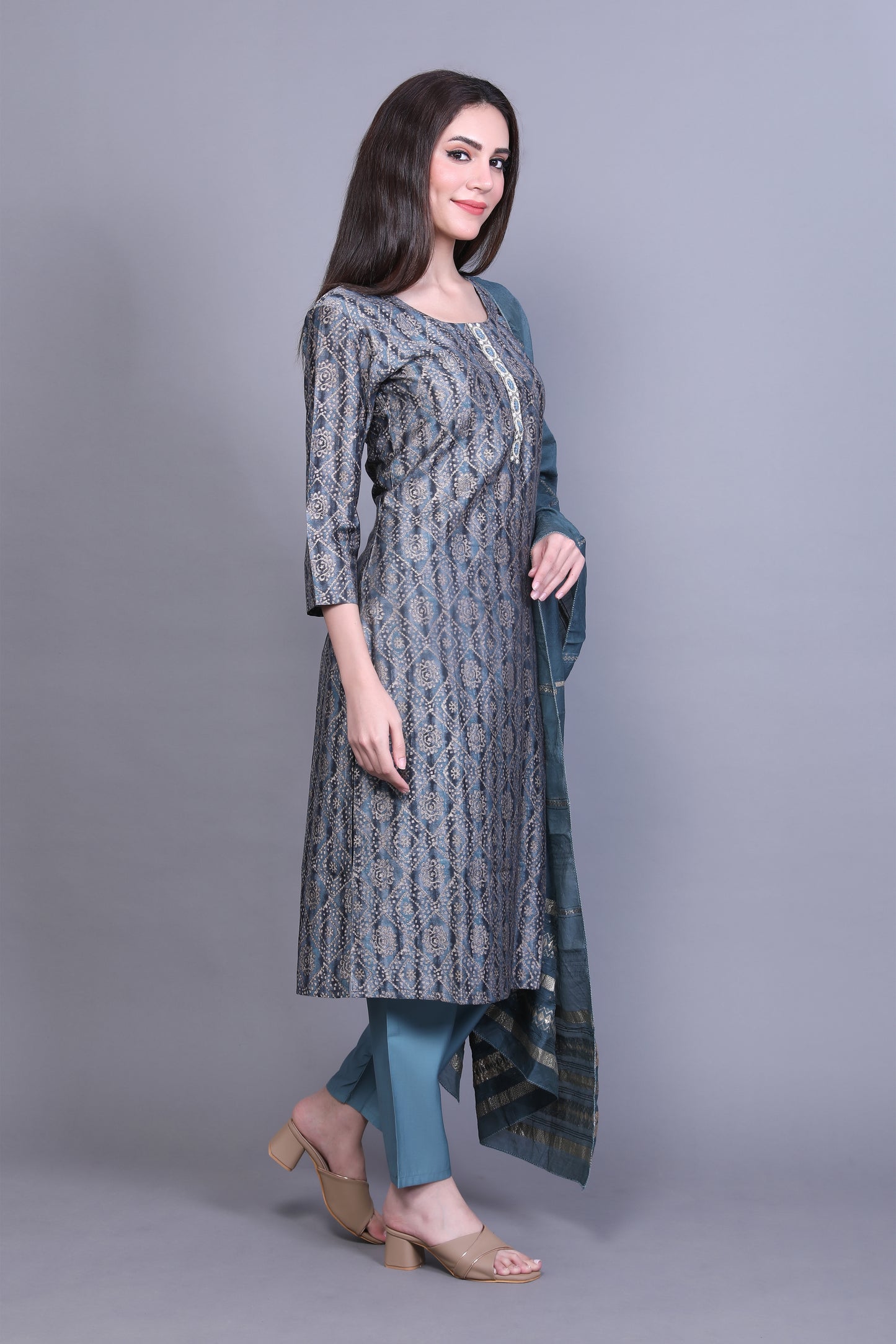 Navy Blue Straight Kurta Set