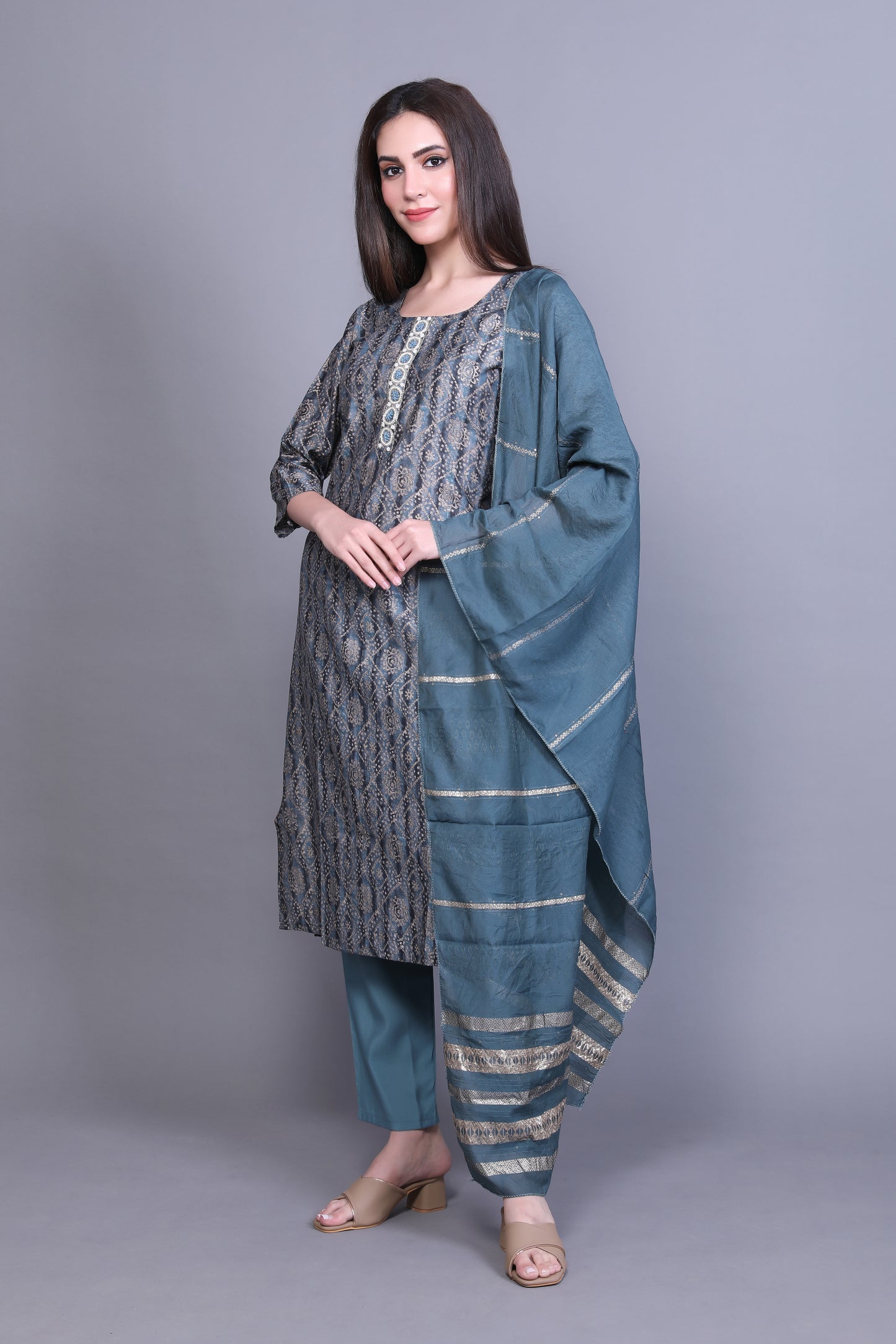 Navy Blue Straight Kurta Set