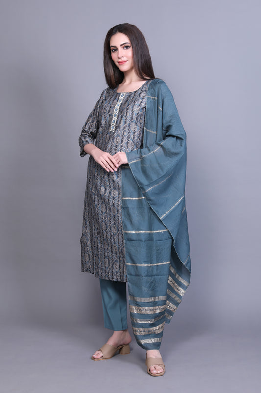 Navy Blue Straight Kurta Set