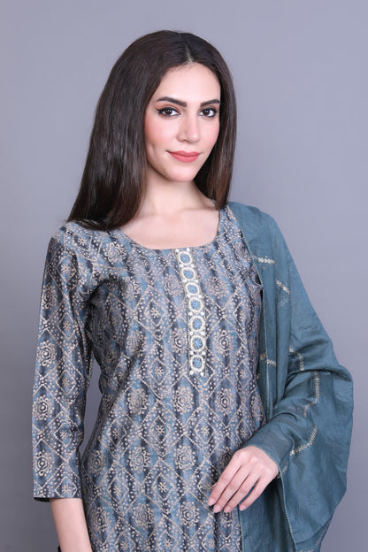 Navy Blue Straight Kurta Set
