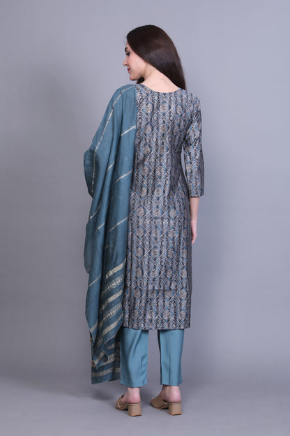 Navy Blue Straight Kurta Set