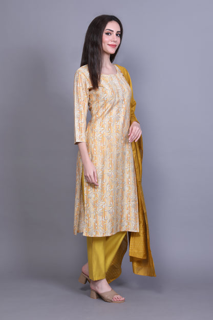Mustard Yellow Printed Kurta Set