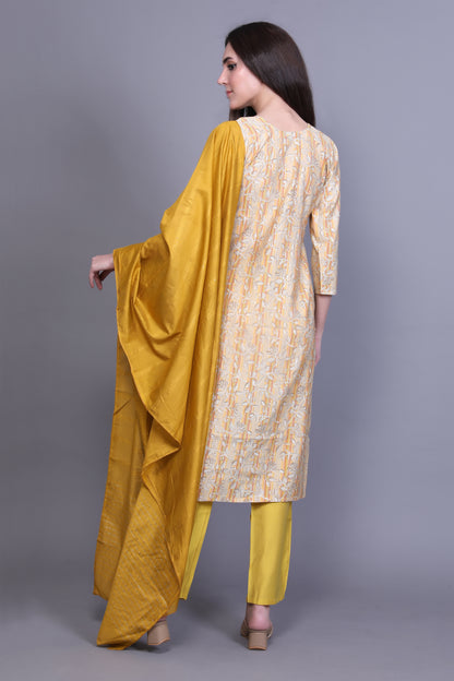 Mustard Yellow Printed Kurta Set