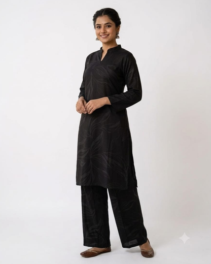 Women's Black Self-Design Ethnic Co-ord Set