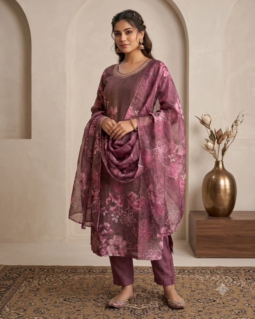 Flora Glow Viscose Shimmer Kurti Set