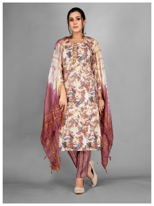 Designer Kurti Pant Dupatta Set Pink